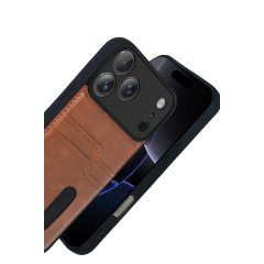 İphone 17 Pro Sara Kartvizitli Deri Kılıf - Taba