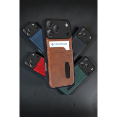 İphone 17 Pro Sara Kartvizitli Deri Kılıf - Taba