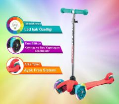 Jusso Led Işıklı Yükseklik Ayarlı 3 Tekerli Scooter - Kırmızı