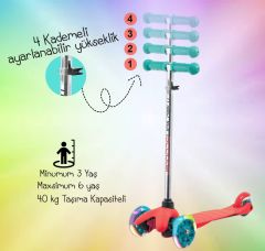 Jusso Led Işıklı Yükseklik Ayarlı 3 Tekerli Scooter - Kırmızı