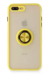 Newface İphone 7 Plus Kılıf Montreal Yüzüklü Silikon Kapak - Sarı