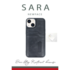 İphone 14 Kılıf Sara Kartvizitli Deri Kılıf - Lacivert