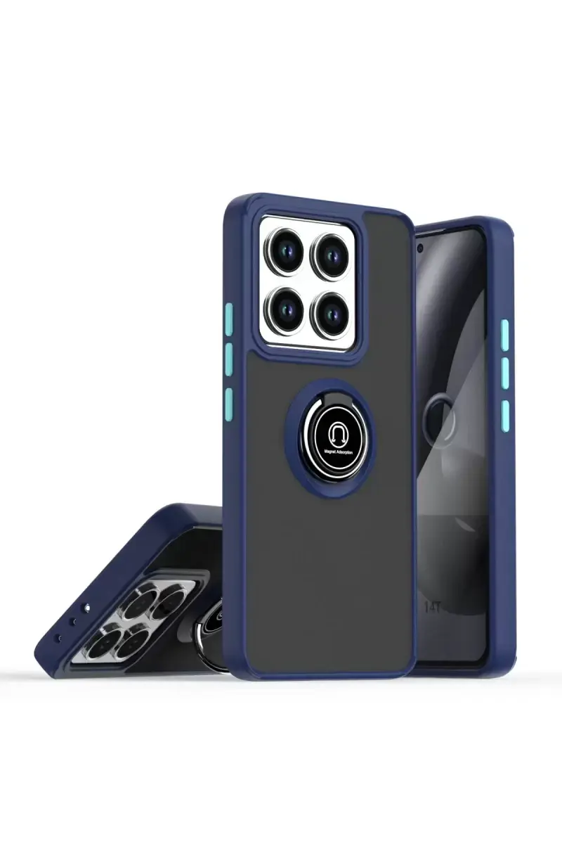 Newface Xiaomi Mi 14t Pro Kılıf Montreal Yüzüklü Silikon Kapak - Lacivert