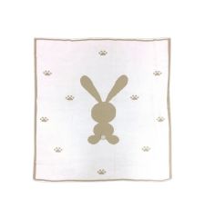Bumbo Tavşan Desenli Çift Taraflı Triko Bebek Battaniyesi 90x90 Cm - Krem