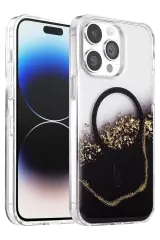 Onegif Apple İphone 14 Pro Max Lotus Simli Magsafe Kapak - Siyah