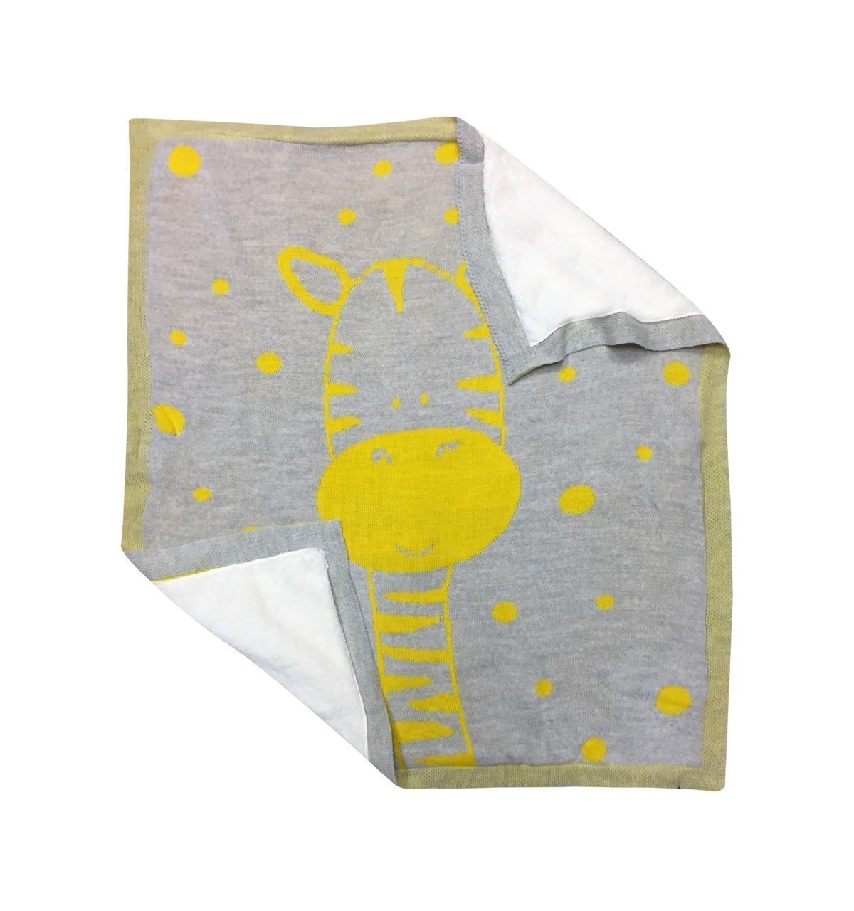 Bumbo Zürafa Desenli Triko Bebek Battaniyesi 90x90 Cm - Gri Sarı