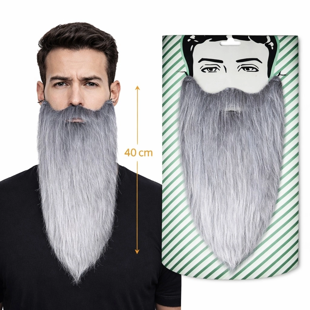 Gri Renk Lastikli Uzun Takma Sakal 40 Cm