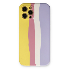 İphone 12 Pro Max Kılıf Ebruli Lansman Silikon - Sarı-mavi