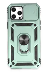 Newface İphone 12 Pro Max Kılıf Pars Lens Yüzüklü Silikon - Yeşil