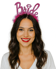 Fuşya Renk Bekarlığa Veda İtalik Yazı Alyanslı Bride Taç