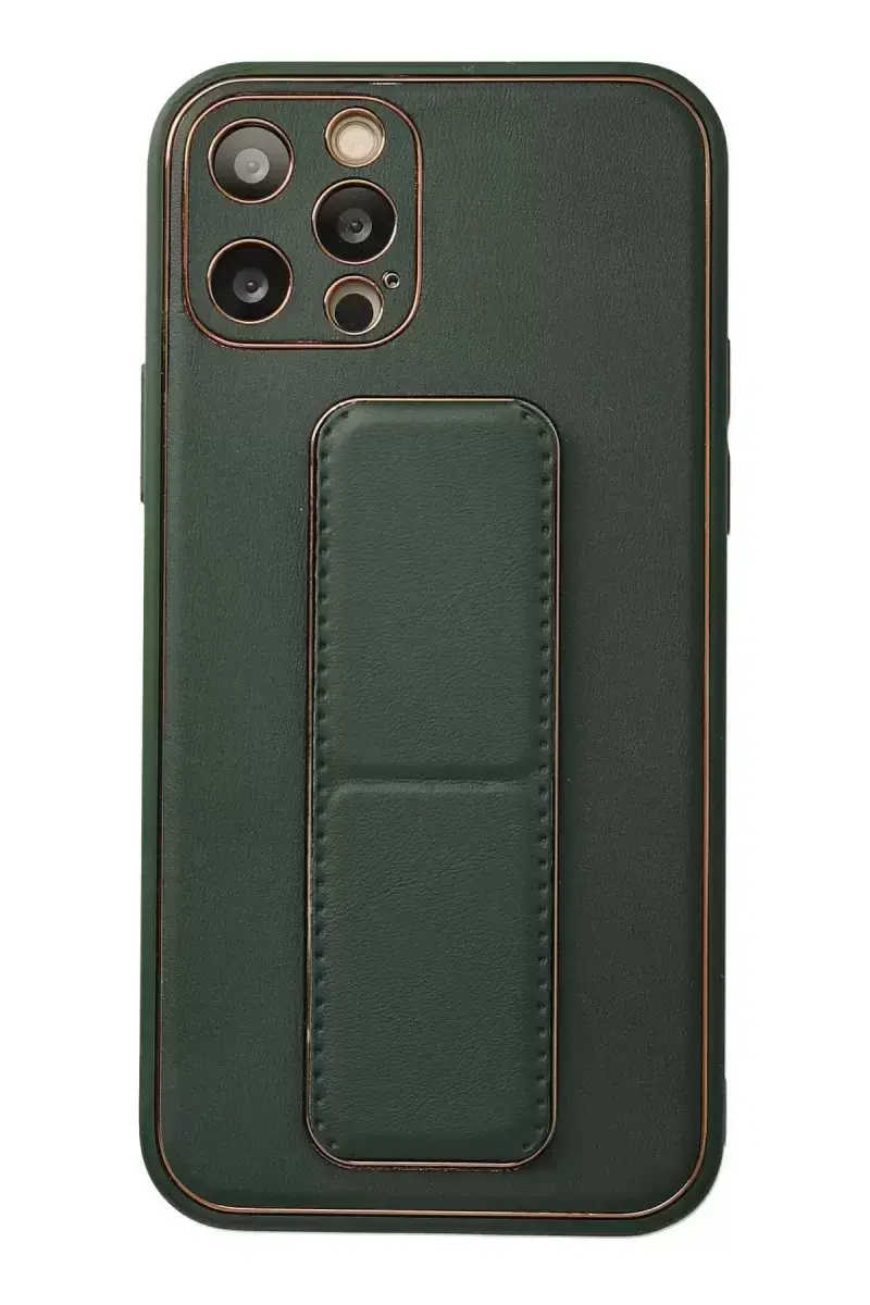Newface İphone 12 Pro Kılıf Coco Deri Standlı Kapak - Yeşil