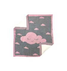 Bumbo Bulut Desenli Triko Bebek Battaniyesi 90x90 Cm - Gri Pembe
