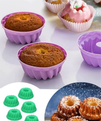 Silikon Göbekli Muffin Cupcake Kalıbı - Sürekli Kullanım Muffin Kek Kalıbı 6 Adet
