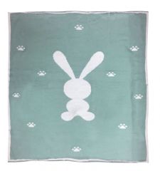 Bumbo Tavşan Desenli Çift Taraflı Triko Bebek Battaniyesi 90x90 Cm - Yeşil