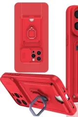 Newface İphone 15 Pro Max Kılıf Zuma Kartvizitli Yüzüklü Silikon - Kırmızı