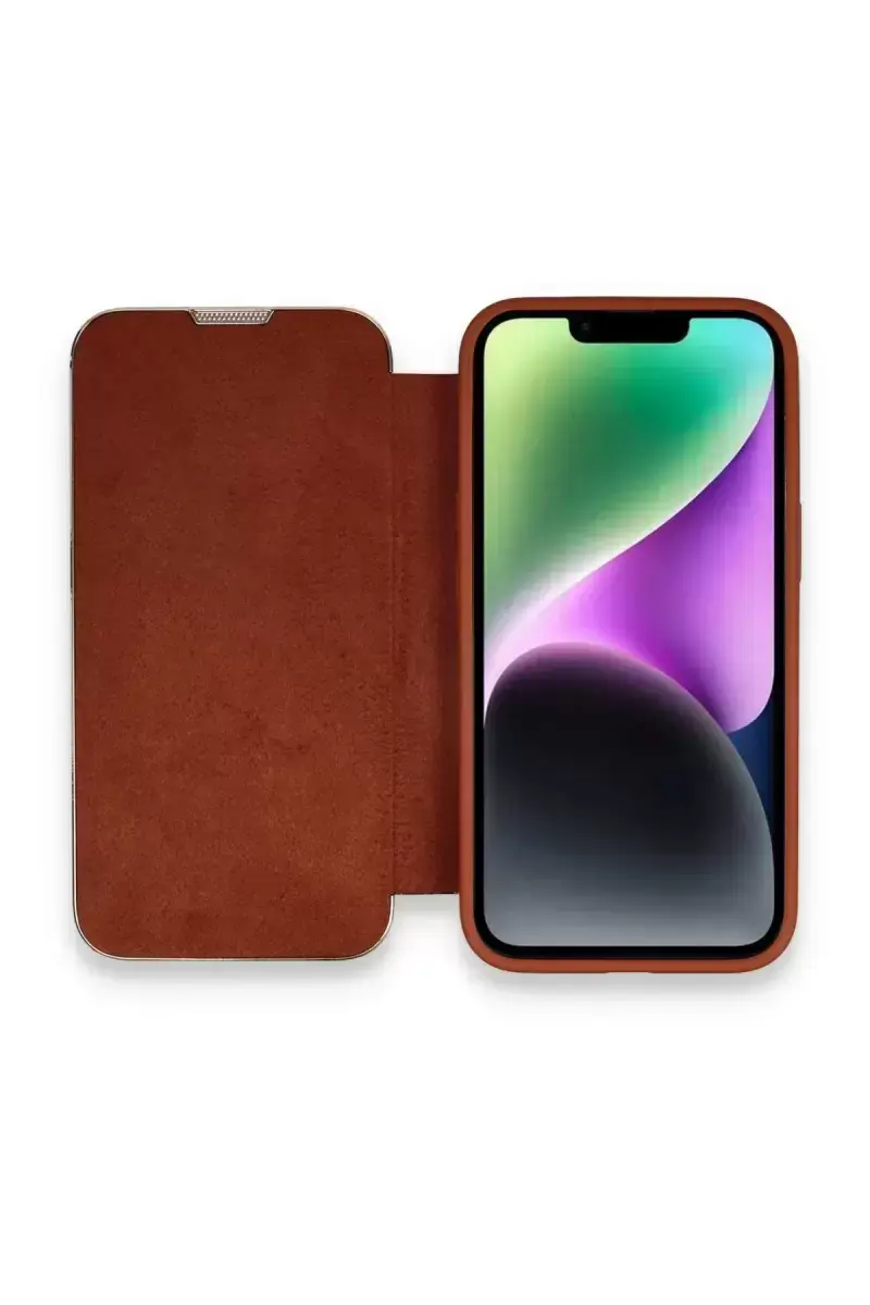 Newface İphone 13 Pro Kılıf Dolpin Kapaklı - Kahverengi