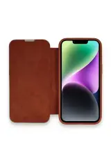 Newface İphone 13 Pro Kılıf Dolpin Kapaklı - Kahverengi