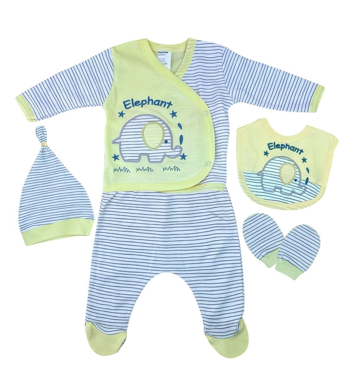 AyBaby AY089 Fil Baskılı 5Li Bebek Zıbın Seti 0-3 Ay - Sarı