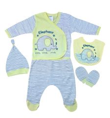 AyBaby AY089 Fil Baskılı 5Li Bebek Zıbın Seti 0-3 Ay - Sarı