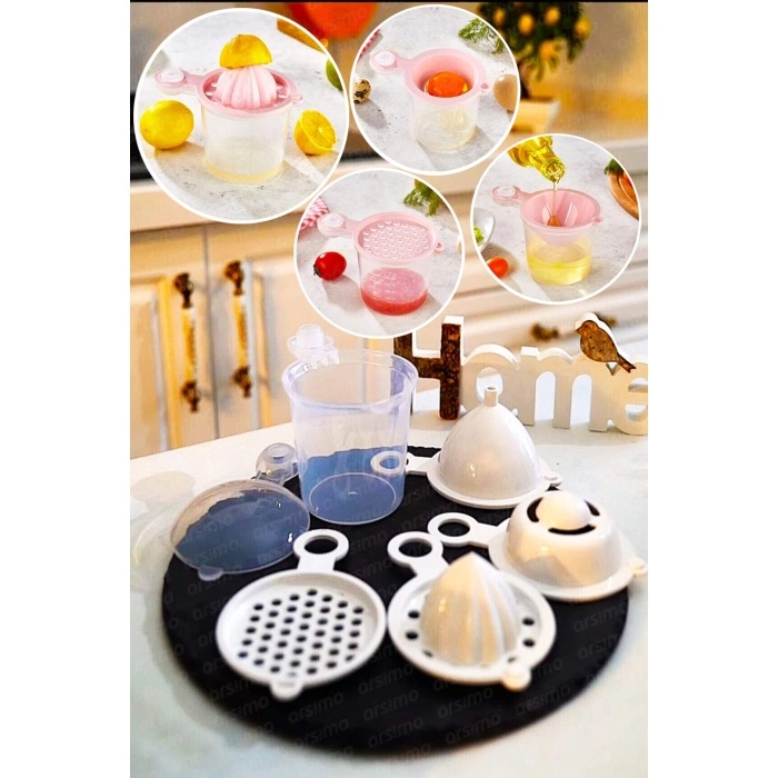 5 İn 1 Süzgeç - Huni - Limon Sıkacağı - Yumurta Akı Ayırıcı Hazneli Mutfak Aparatı