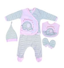 AyBaby AY089 Fil Baskılı 5Li Bebek Zıbın Seti 0-3 Ay - Pembe