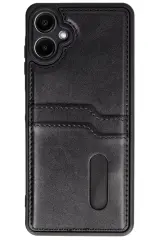 Newface Samsung Galaxy A06 Kılıf Sara Kartvizitli Deri Kılıf - Siyah