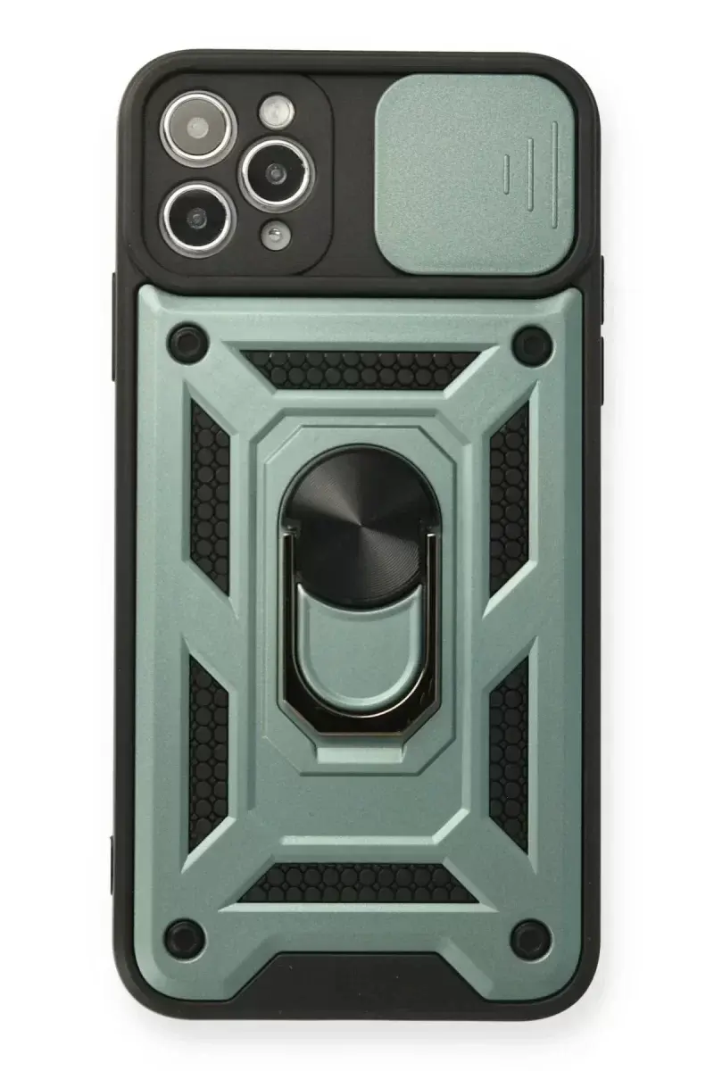 Newface İphone 11 Pro Max Kılıf Pars Lens Yüzüklü Silikon - Yeşil