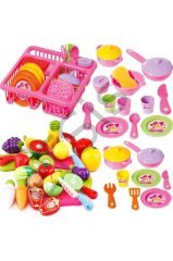 Barbie Oyuncak Bulaşıklık Tabak Tencere Set + 22 Parça Kesilebilen Oyuncak Meyve Sebze Set Kesme Meyve Seti