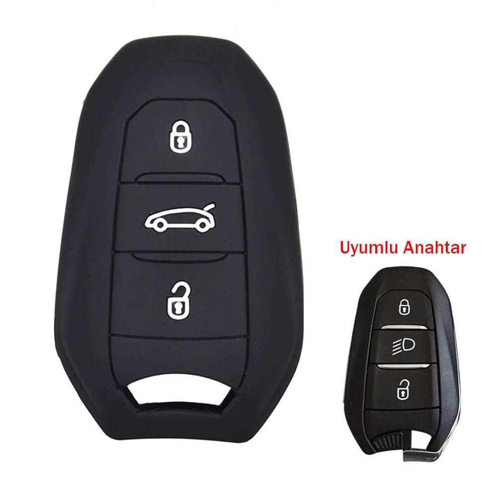 Peugeot 208 308 508 3008 5008 Uyumlu Silikon Oto Anahtar Kumanda Kabı Kılıf Siyah