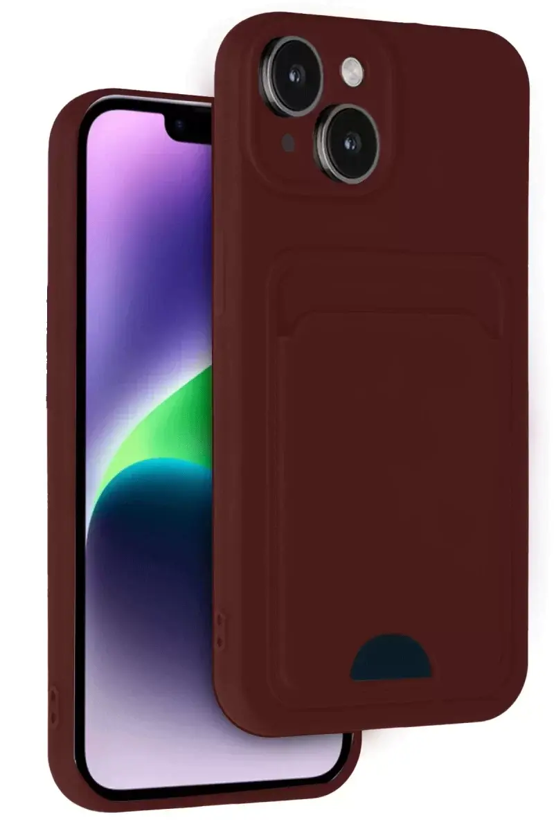 Newface İphone 14 Kılıf Kelvin Kartvizitli Silikon - Bordo