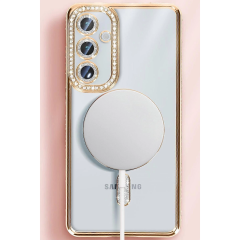 Samsung Galaxy S25 Kılıf Joke Simli Magneticsafe Kılıf - Gold