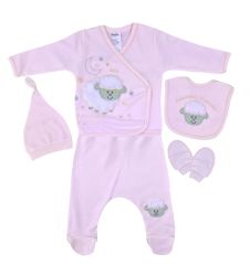 AyBaby AY011 Annesinin Kuzusu Baskılı 5Li Bebek Zıbın Seti - Pembe