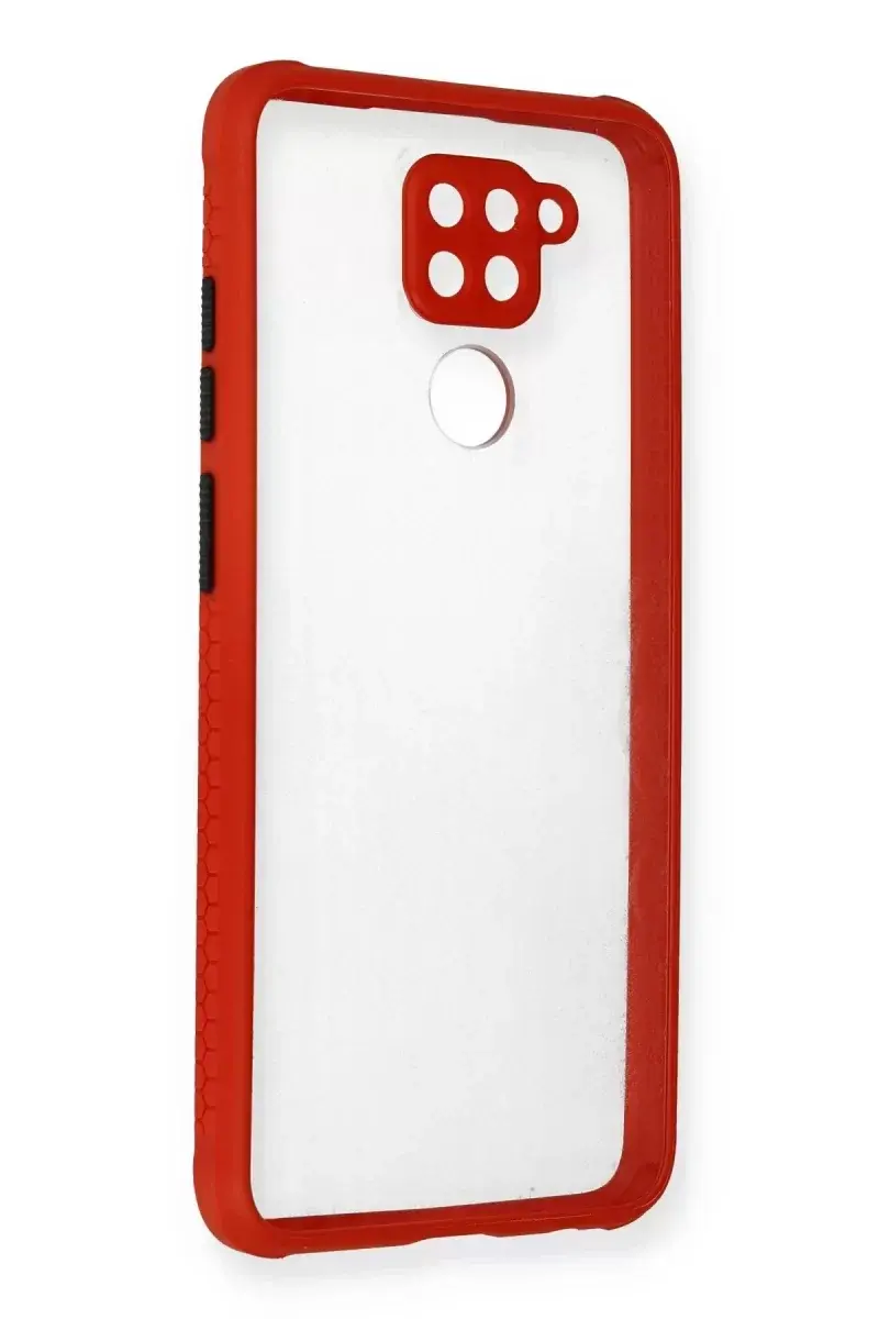 Newface Xiaomi Redmi Note 9 Kılıf Miami Şeffaf Silikon - Kırmızı