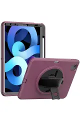 Newface Apple İpad 2022 10.9 (10.nesil) Kılıf Hand Strap Tablet Kılıfı - Mürdüm