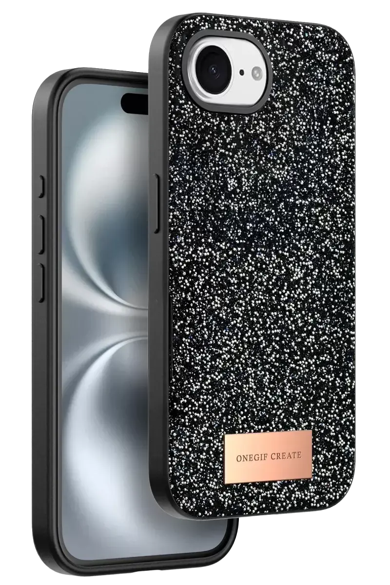 Onegif Apple İphone 16e Bright Simli Kapak - Siyah