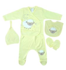 AyBaby AY011 Annesinin Kuzusu Baskılı 5Li Bebek Zıbın Seti - Sarı