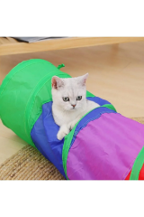 Gökkuşağı Desenli  Kedi Oyun Tüneli, Katlanabilir 125 cm