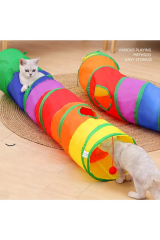 Gökkuşağı Desenli  Kedi Oyun Tüneli, Katlanabilir 125 cm