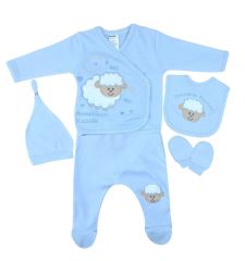 AyBaby AY011 Annesinin Kuzusu Baskılı 5Li Bebek Zıbın Seti - Mavi