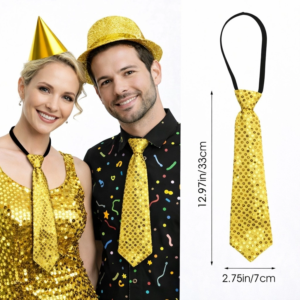 Altın Renk Pul Payetli Işıltılı Parti Kravatı 33 Cm