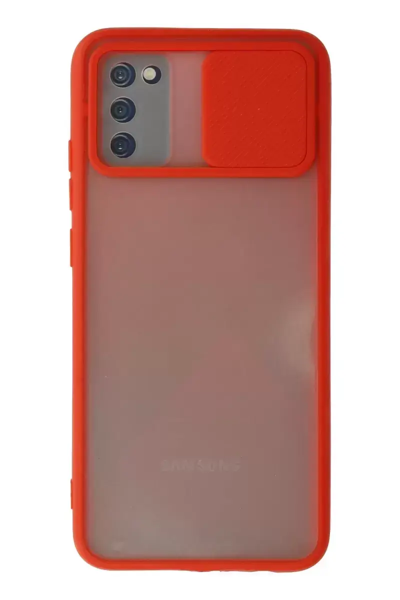 Newface Samsung Galaxy A03s Kılıf Palm Buzlu Kamera Sürgülü Silikon - Kırmızı