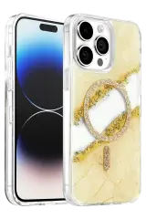 Onegif Apple İphone 15 Pro Max Lotus Simli Magsafe Kapak - Gümüş