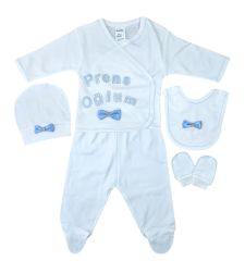 AyBaby AY006 Prens Oğlum Baskılı 5Li Bebek Zıbın Seti