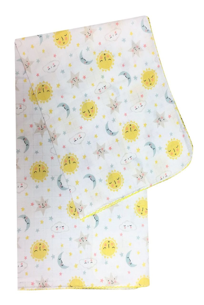 AyBaby AY238 Kroşeta Tek Katlı Bebek Müslin Battaniye 75x90 Cm - Sarı Galaksi