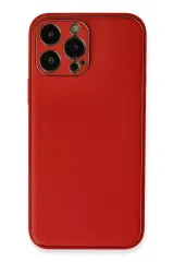 Newface İphone 13 Pro Max Kılıf Coco Deri Silikon Kapak - Kırmızı