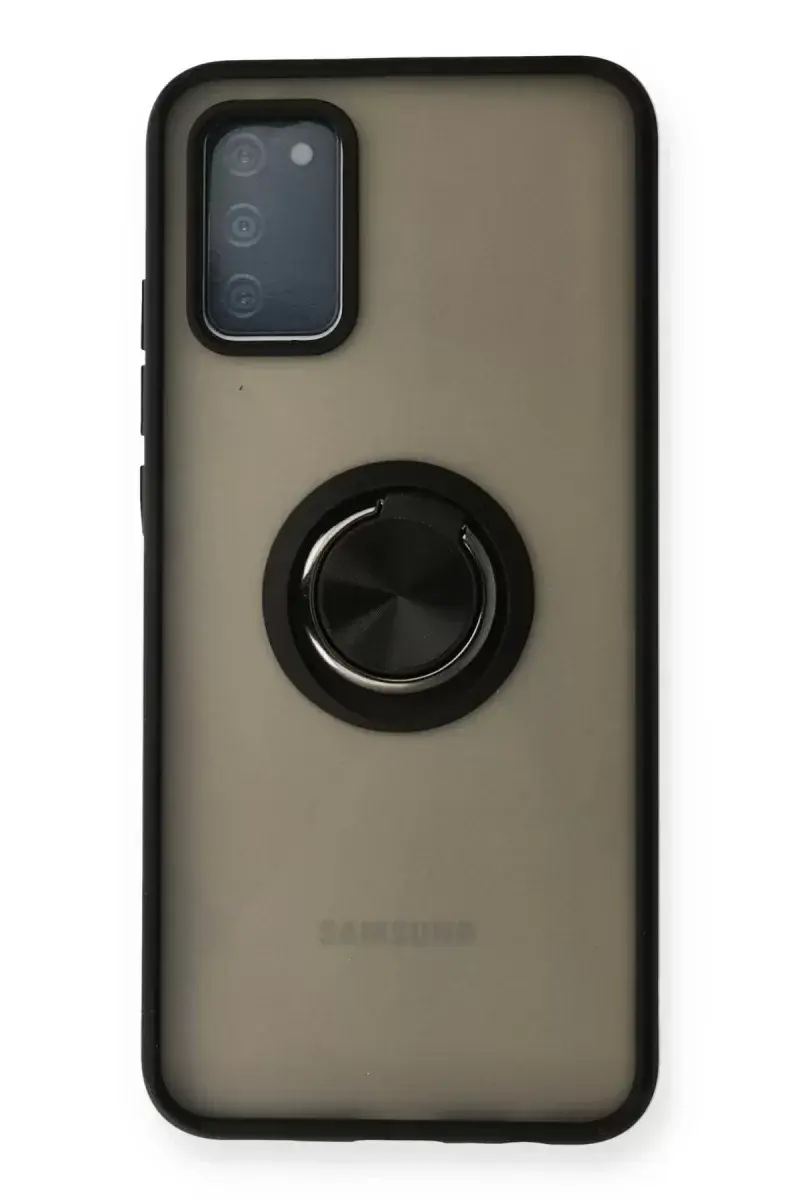 Newface Samsung Galaxy A02s Kılıf Montreal Yüzüklü Silikon Kapak - Siyah