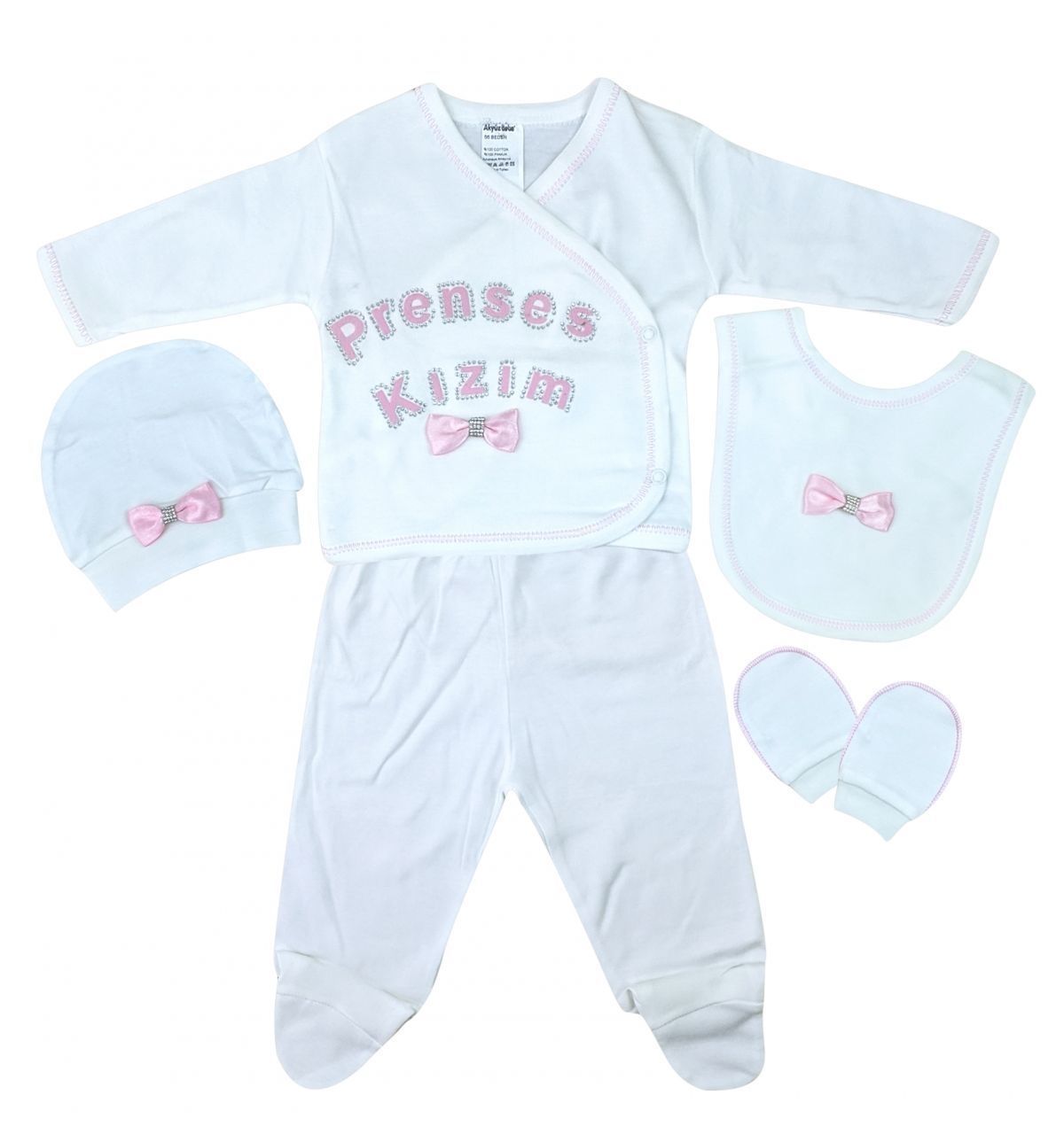 AyBaby AY006 Prenses Kızım Baskılı 5Li Bebek Zıbın Seti - Beyaz