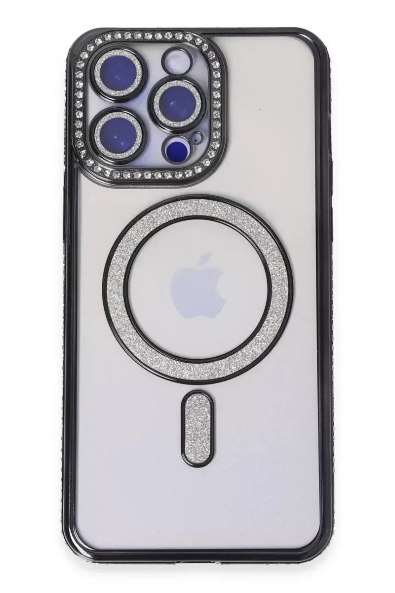 Newface İphone 14 Pro Kılıf Joke Simli Magneticsafe Kılıf - Siyah