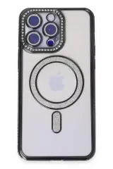 Newface İphone 14 Pro Kılıf Joke Simli Magneticsafe Kılıf - Siyah