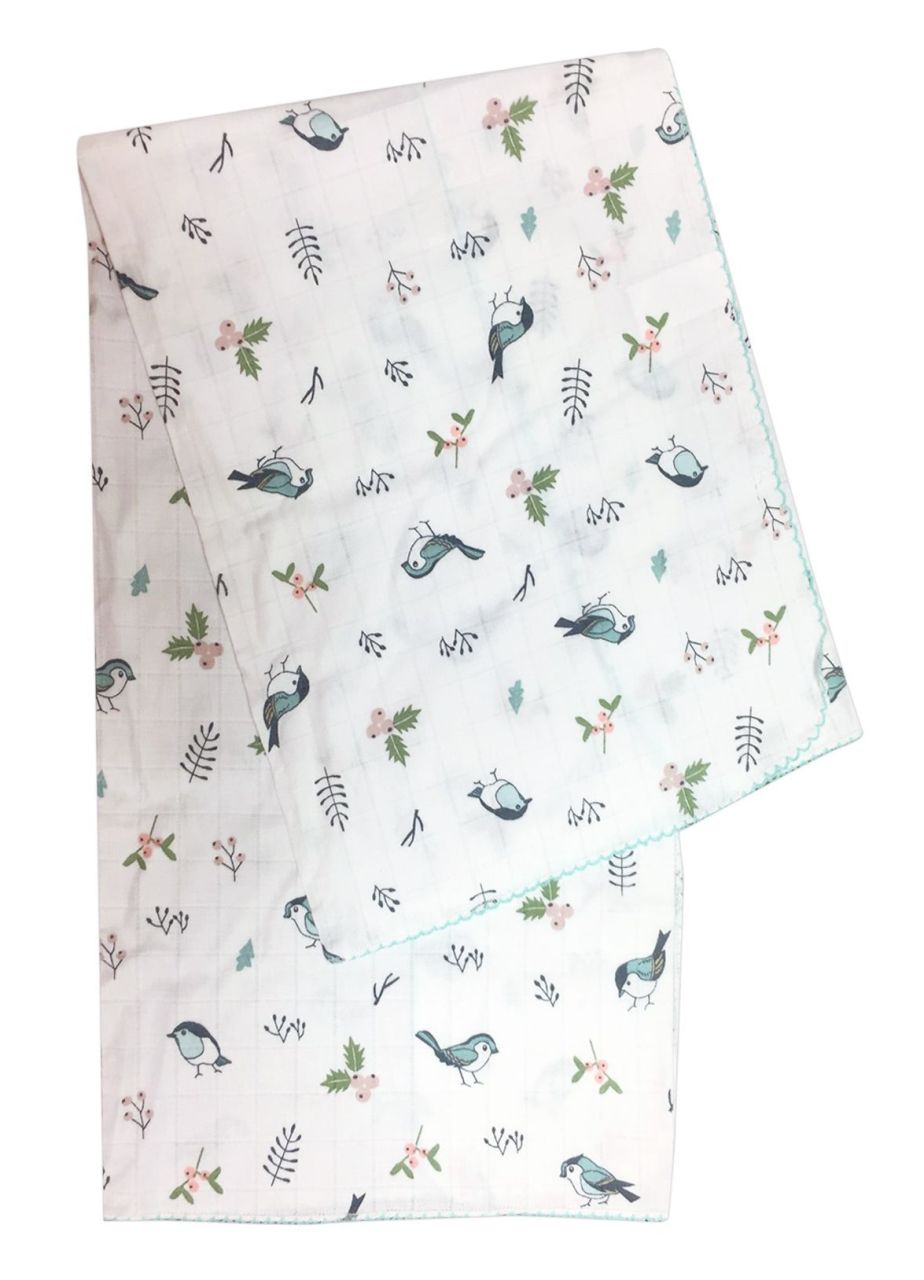 AyBaby AY238 Kroşeta Tek Katlı Bebek Müslin Battaniye 75x90 Cm - Yeşil Serçe